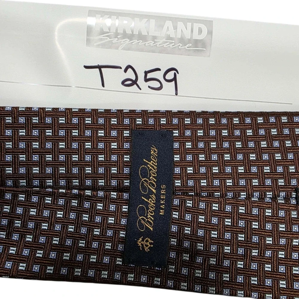 Brooks Brothers Silk Tie Geometric Pattern Brown Blue Mens Formal‎ Neckwear